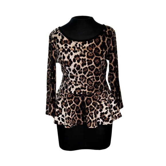 Bella D Womens Leopard Print Peplum Top With Bow Back Design - Picture 1 of 9
